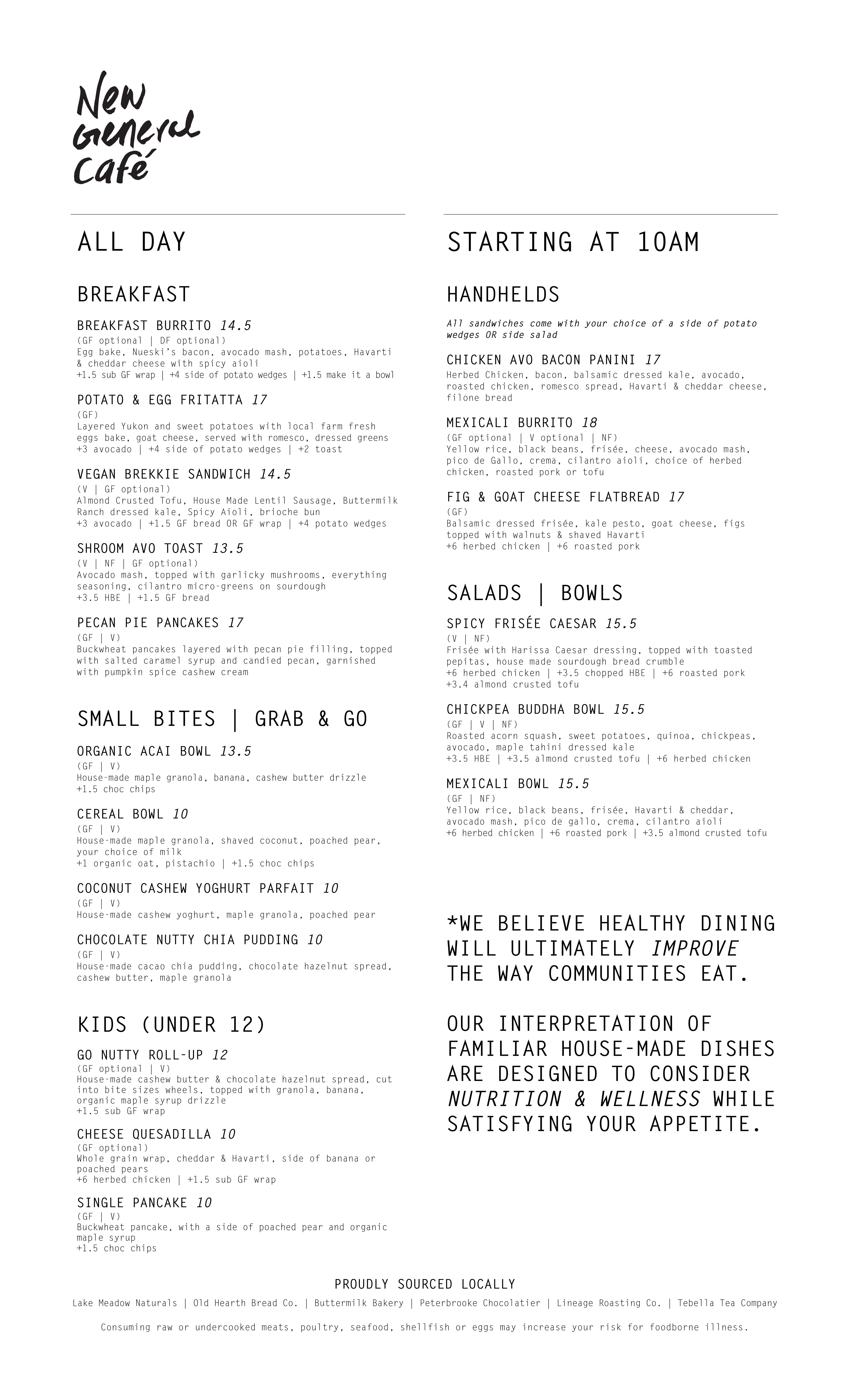 New General Menu, Page One