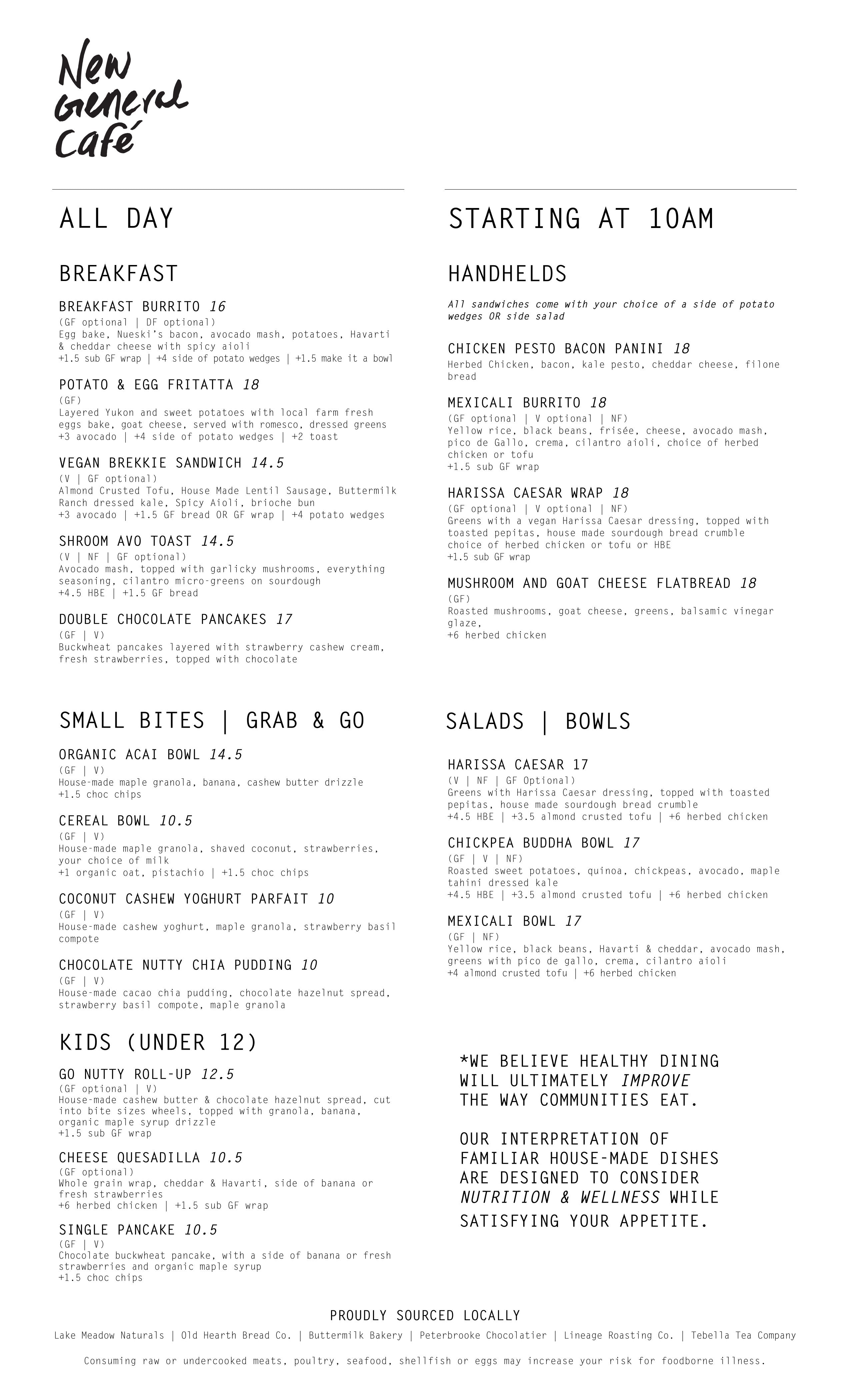 New General Menu, Page One